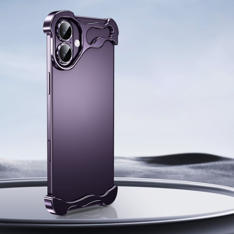 For iPhone 16 Frameless Metal Corner Pad Phone Case with Lens Film(Purple) by bashfashion