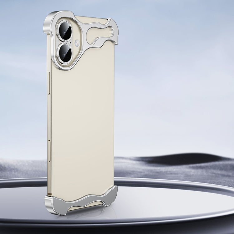 For iPhone 16 Frameless Metal Corner Pad Phone Case with Lens Film(Silver) by bashfashion