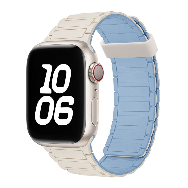 For Apple Watch SE 2023 40mm Tri-beads Magnetic Hoop Silicone Watch Band(White Fog Blue) by bashfashion