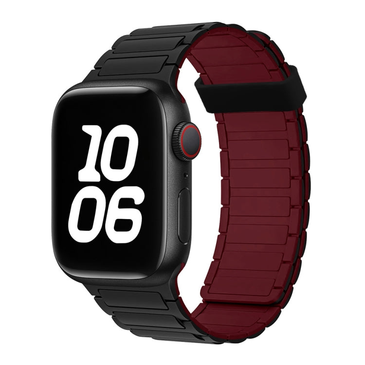 For Apple Watch Series 8 41mm Tri-beads Magnetic Hoop Silicone Watch Band(Black Wine Red) by bashfashion