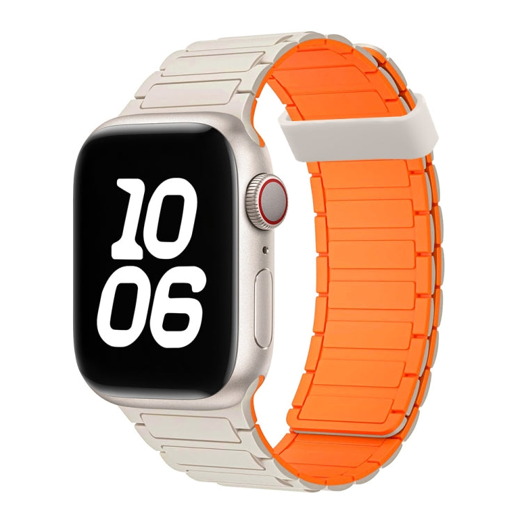 For Apple Watch SE 2022 44mm Tri-beads Magnetic Hoop Silicone Watch Band(Starlight Orange) by bashfashion