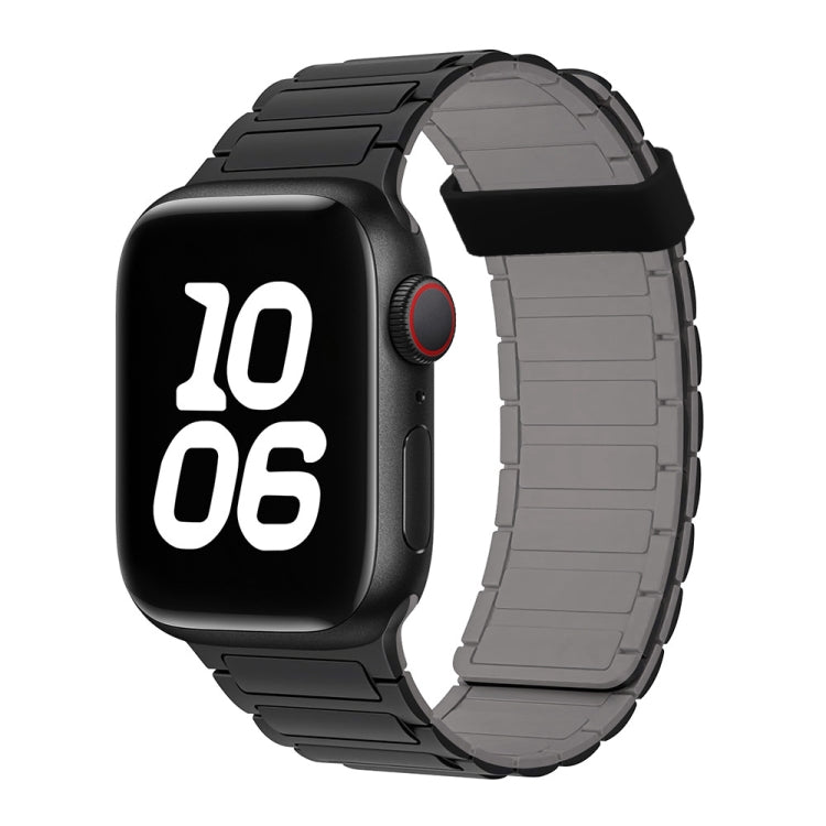 For Apple Watch Series 7 41mm Tri-beads Magnetic Hoop Silicone Watch Band(Black Grey) by bashfashion