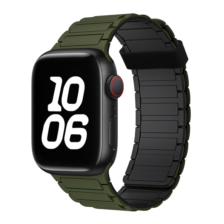 For Apple Watch SE 44mm Tri-beads Magnetic Hoop Silicone Watch Band(Army Green Black) by bashfashion