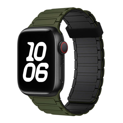 For Apple Watch Series 4 44mm Tri-beads Magnetic Hoop Silicone Watch Band(Army Green Black) by bashfashion