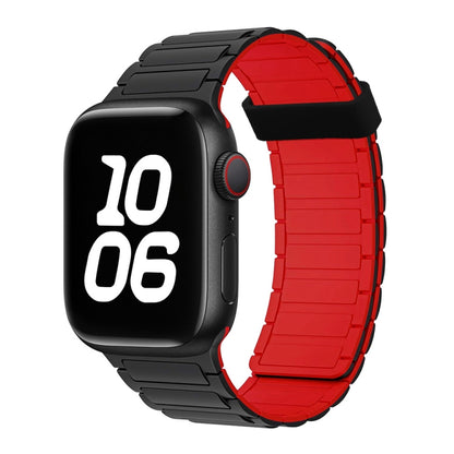 For Apple Watch Series 3 42mm Tri-beads Magnetic Hoop Silicone Watch Band(Black Red) by bashfashion
