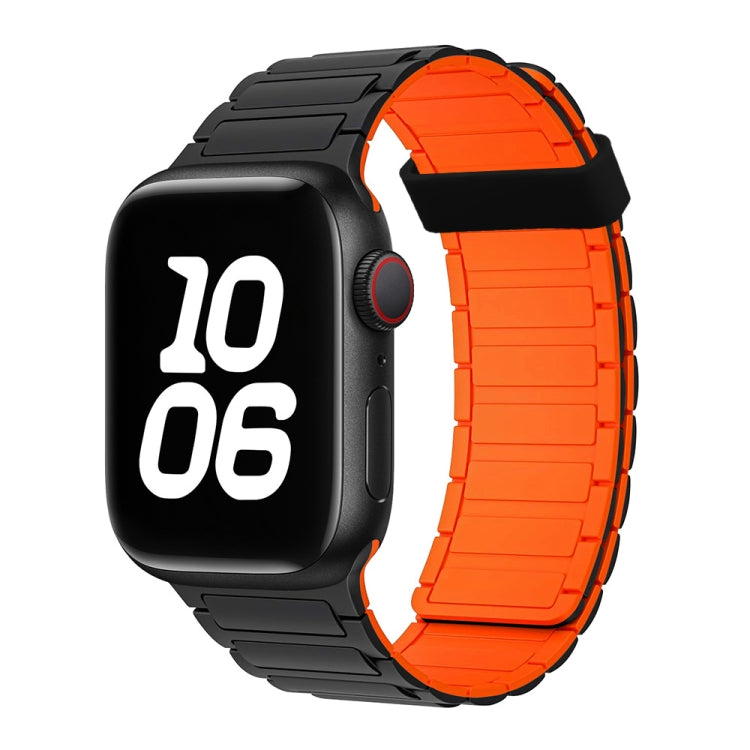 For Apple Watch Series 3 42mm Tri-beads Magnetic Hoop Silicone Watch Band(Black Orange) by bashfashion