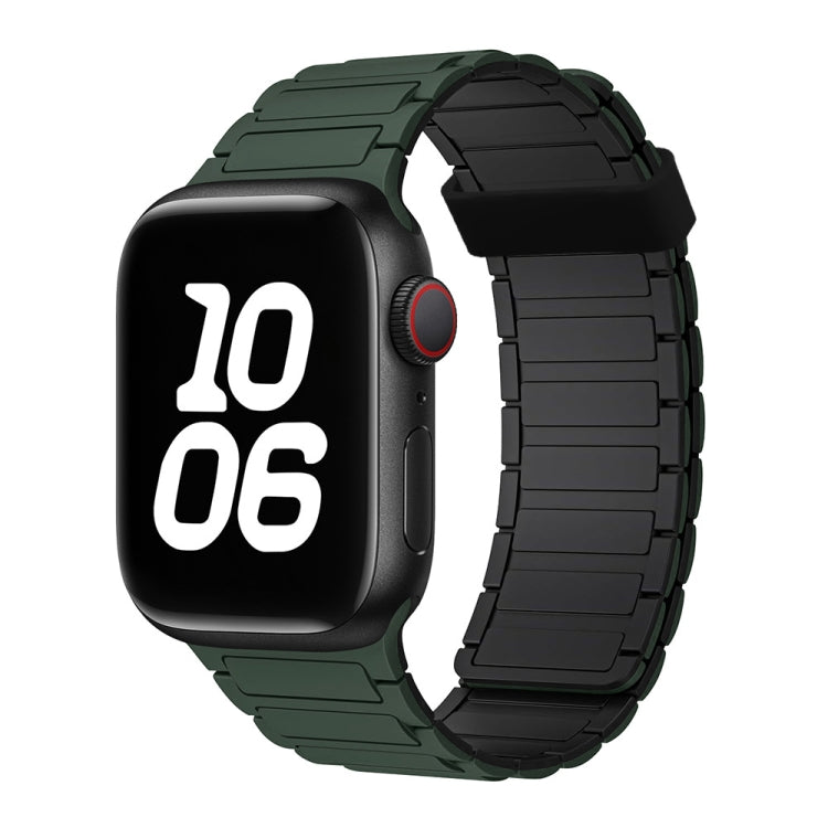For Apple Watch Series 3 42mm Tri-beads Magnetic Hoop Silicone Watch Band(Deep Green Black) by bashfashion