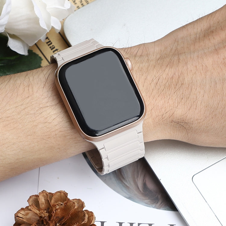 For Apple Watch SE 2022 44mm Tri-beads Magnetic Hoop Silicone Watch Band(Dark Blue Black) by bashfashion