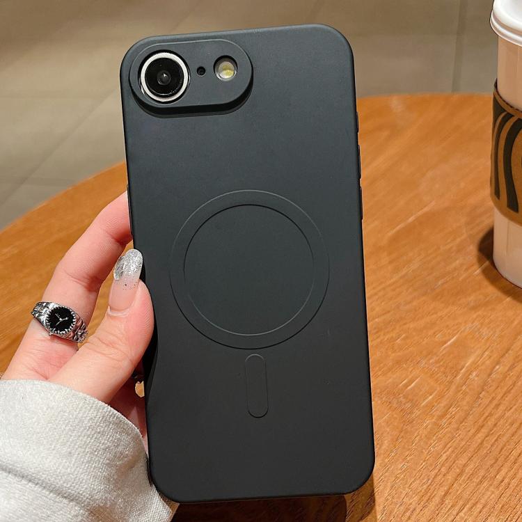 For iPhone 16e Solid Color Liquid Silicone MagSafe Magnetic Phone Case(Black) by bashfashion