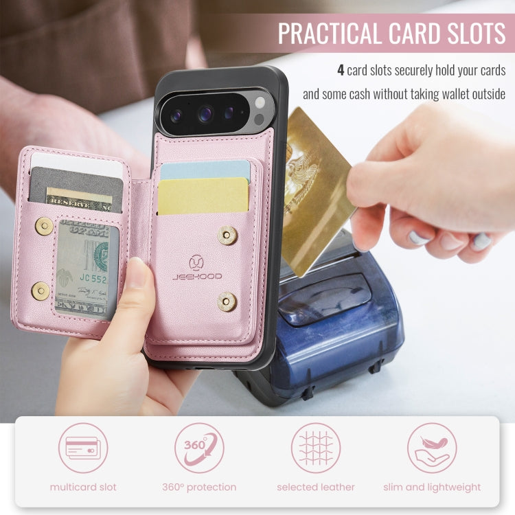 For Google Pixel 9 Pro XL JEEHOOD J05 Business Magnetic Style RFID Leather Phone Case(Pink) by JEEHOOD