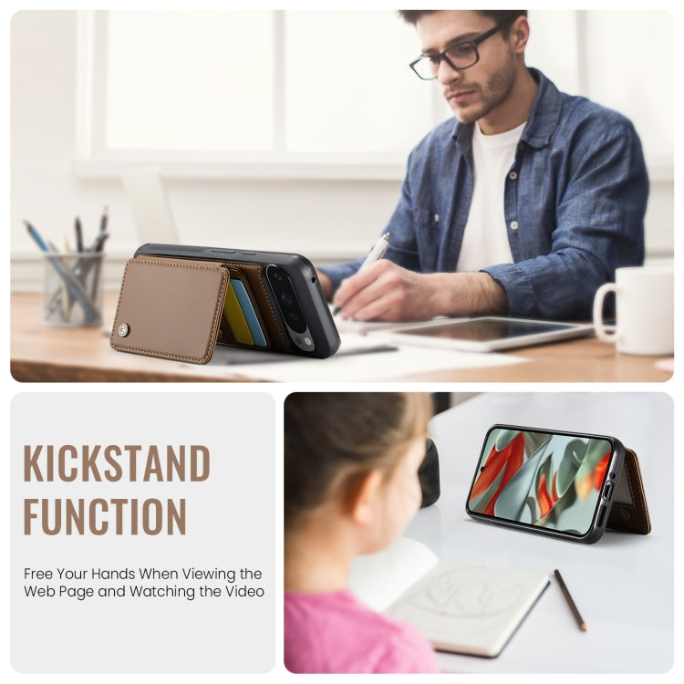 For Google Pixel 9 Pro XL JEEHOOD J05 Business Magnetic Style RFID Leather Phone Case(Brown) by JEEHOOD