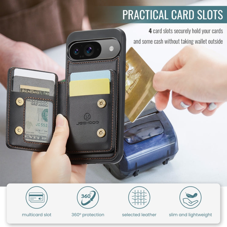 For Google Pixel 9 / 9 Pro JEEHOOD J05 Business Magnetic Style RFID Leather Phone Case(Black) by JEEHOOD