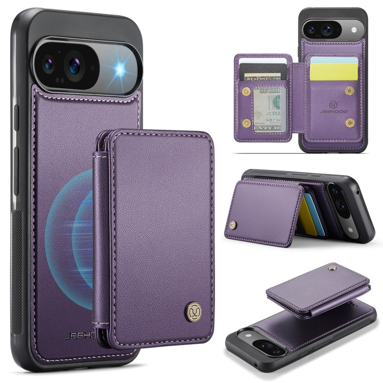 For Google Pixel 9 / 9 Pro JEEHOOD J05 Business Magnetic Style RFID Leather Phone Case(Purple) by JEEHOOD
