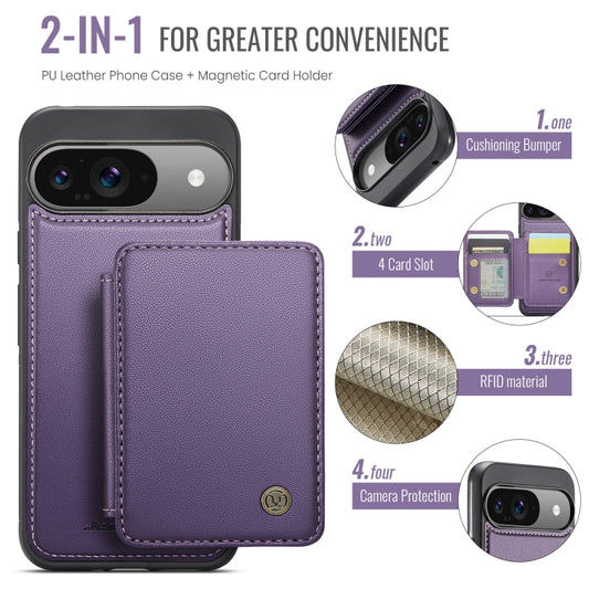 For Google Pixel 9 / 9 Pro JEEHOOD J05 Business Magnetic Style RFID Leather Phone Case(Purple) by JEEHOOD