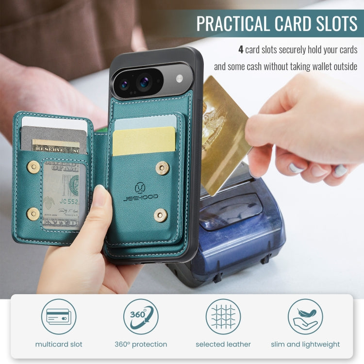 For Google Pixel 9 / 9 Pro JEEHOOD J05 Business Magnetic Style RFID Leather Phone Case(Blue Green) by JEEHOOD
