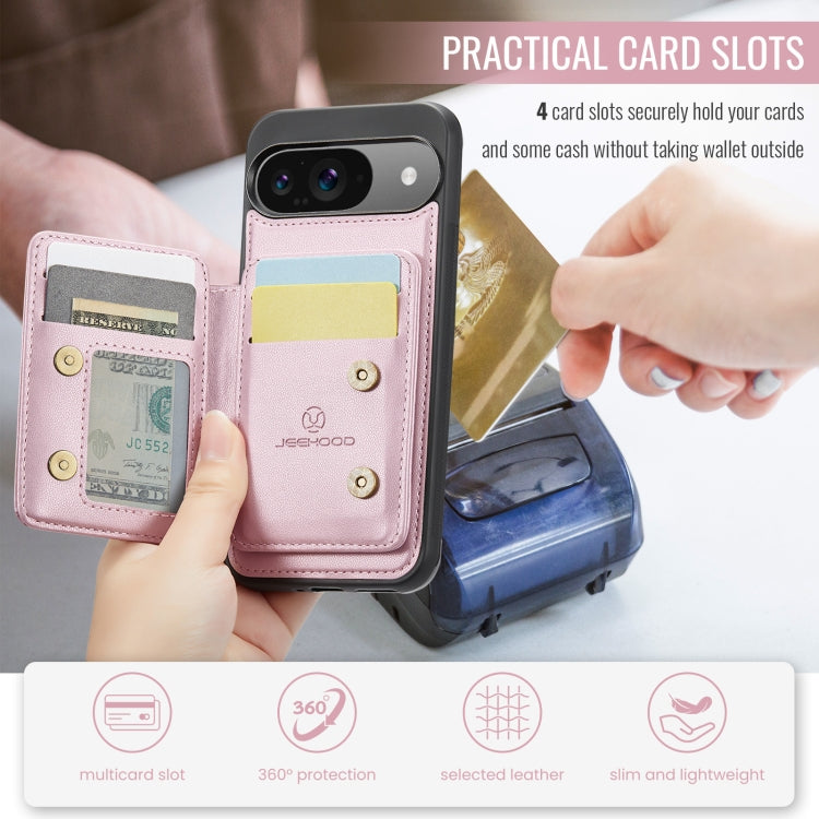 For Google Pixel 9 / 9 Pro JEEHOOD J05 Business Magnetic Style RFID Leather Phone Case(Pink) by JEEHOOD
