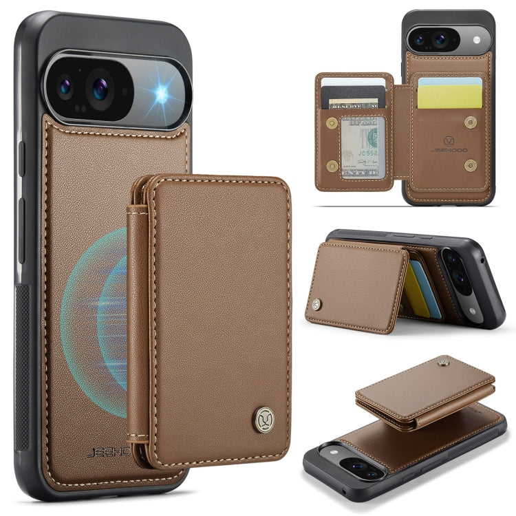 For Google Pixel 9 / 9 Pro JEEHOOD J05 Business Magnetic Style RFID Leather Phone Case(Brown) by JEEHOOD