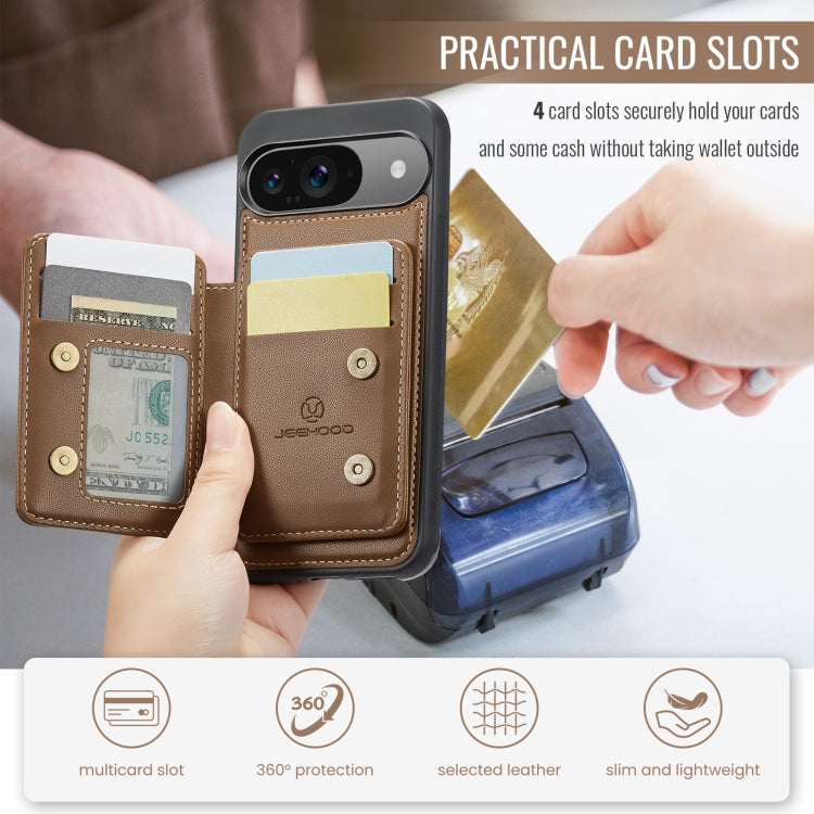 For Google Pixel 9 / 9 Pro JEEHOOD J05 Business Magnetic Style RFID Leather Phone Case(Brown) by JEEHOOD