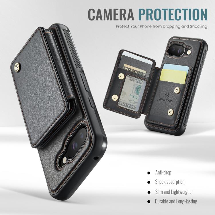 For Google Pixel 9a JEEHOOD J05 Business Magnetic Style RFID Leather Phone Case(Black) by JEEHOOD