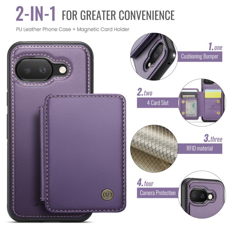 For Google Pixel 9a JEEHOOD J05 Business Magnetic Style RFID Leather Phone Case(Purple) by JEEHOOD