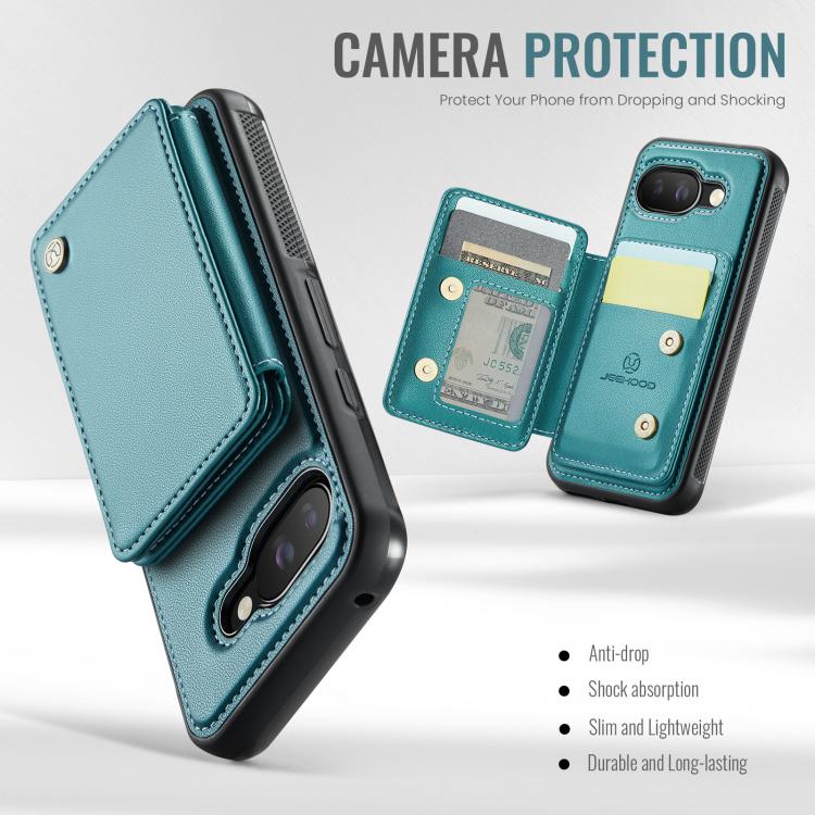 For Google Pixel 9a JEEHOOD J05 Business Magnetic Style RFID Leather Phone Case(Blue Green) by JEEHOOD