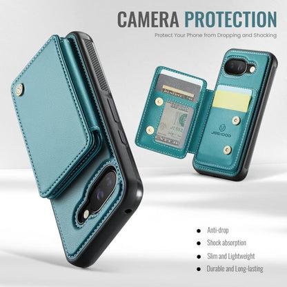 For Google Pixel 9a JEEHOOD J05 Business Magnetic Style RFID Leather Phone Case(Blue Green) by JEEHOOD