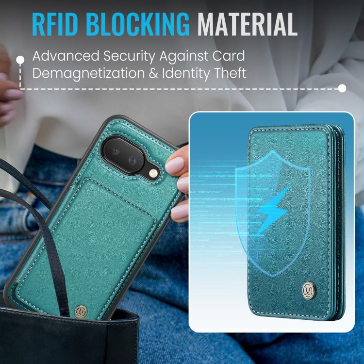 For Google Pixel 9a JEEHOOD J05 Business Magnetic Style RFID Leather Phone Case(Blue Green) by JEEHOOD