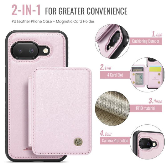 For Google Pixel 9a JEEHOOD J05 Business Magnetic Style RFID Leather Phone Case(Pink) by JEEHOOD
