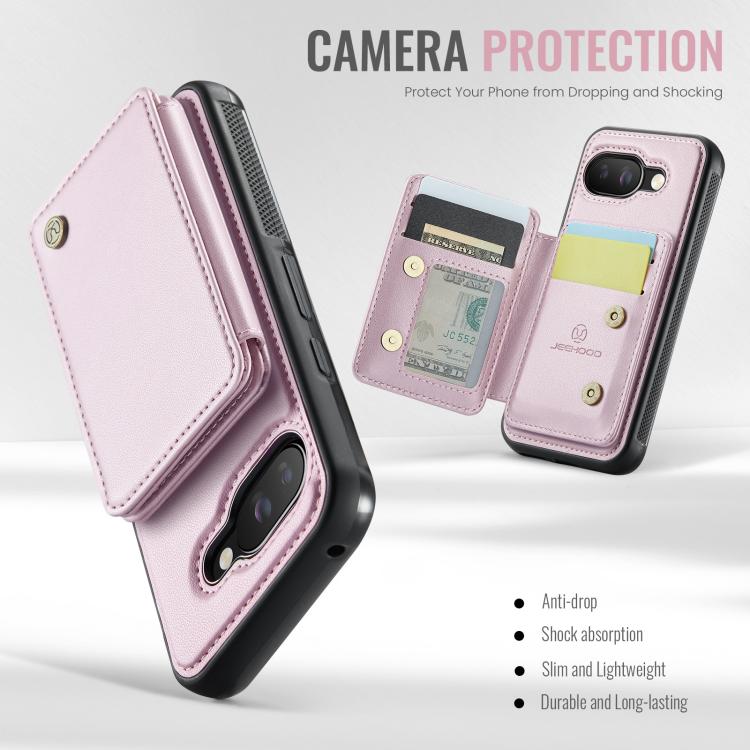 For Google Pixel 9a JEEHOOD J05 Business Magnetic Style RFID Leather Phone Case(Pink) by JEEHOOD