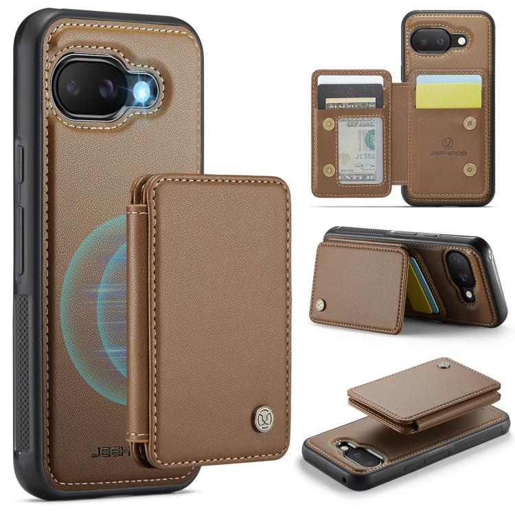 For Google Pixel 9a JEEHOOD J05 Business Magnetic Style RFID Leather Phone Case(Brown) by JEEHOOD