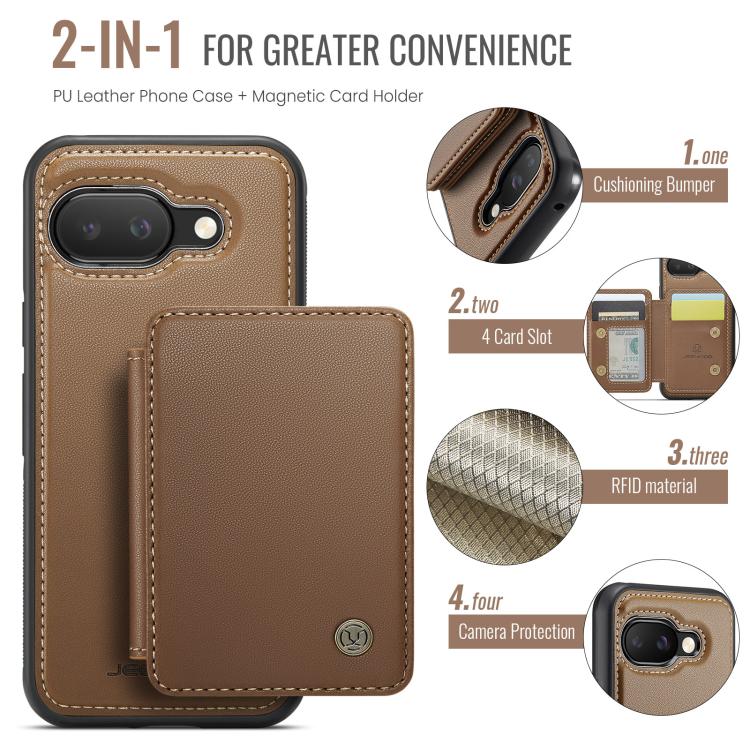 For Google Pixel 9a JEEHOOD J05 Business Magnetic Style RFID Leather Phone Case(Brown) by JEEHOOD