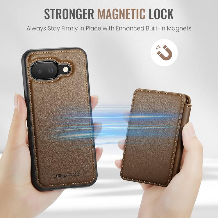 For Google Pixel 9a JEEHOOD J05 Business Magnetic Style RFID Leather Phone Case(Brown) by JEEHOOD