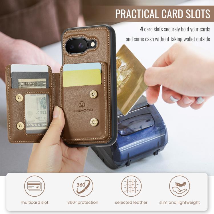 For Google Pixel 9a JEEHOOD J05 Business Magnetic Style RFID Leather Phone Case(Brown) by JEEHOOD