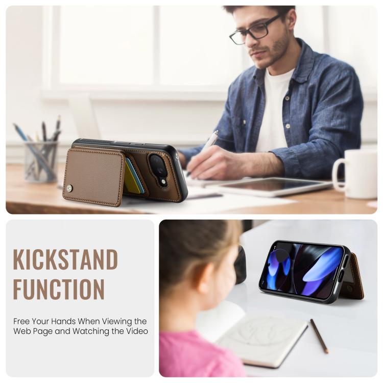 For Google Pixel 9a JEEHOOD J05 Business Magnetic Style RFID Leather Phone Case(Brown) by JEEHOOD