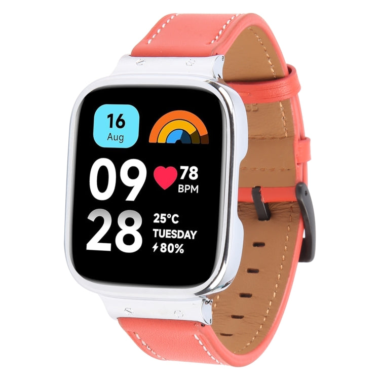 For Redmi Watch 3 Lite Metal Frame Integrated Leather Watch Band(Red) by bashfashion
