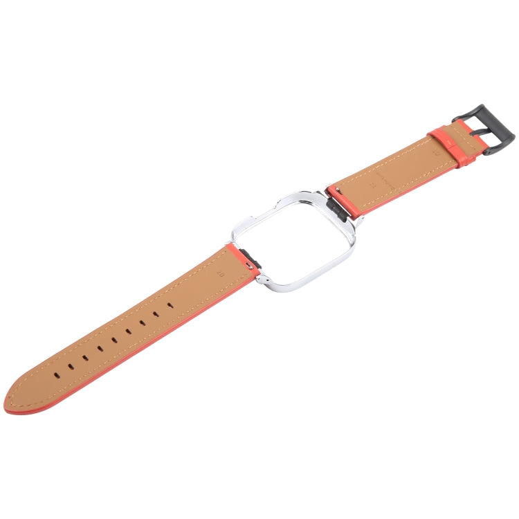 For Redmi Watch 3 Lite Metal Frame Integrated Leather Watch Band(Red) by bashfashion