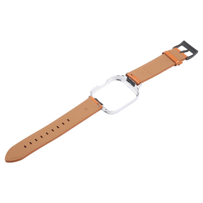 For Redmi Watch 3 Lite Metal Frame Integrated Leather Watch Band(Brown) by bashfashion