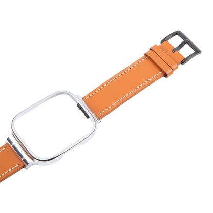 For Redmi Watch 3 Lite Metal Frame Integrated Leather Watch Band(Brown) by bashfashion