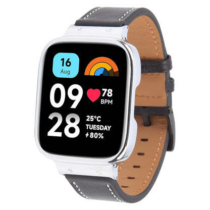 For Redmi Watch 3 Lite Metal Frame Integrated Leather Watch Band(Black) by bashfashion