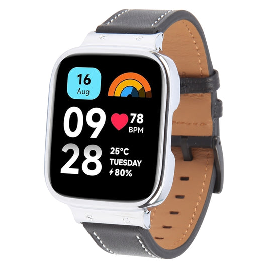 For Redmi Watch 3 Lite Metal Frame Integrated Leather Watch Band(Black) by bashfashion