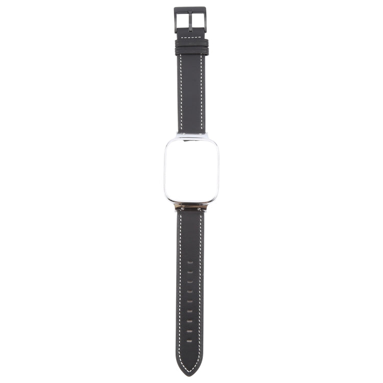 For Redmi Watch 3 Lite Metal Frame Integrated Leather Watch Band(Black) by bashfashion