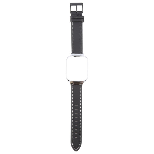For Redmi Watch 3 Lite Metal Frame Integrated Leather Watch Band(Black) by bashfashion