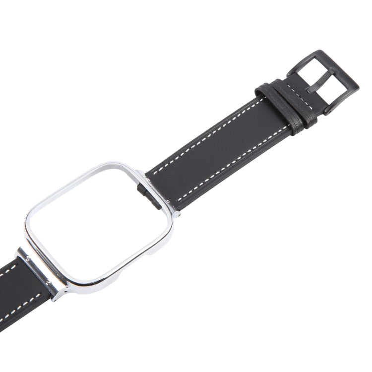 For Redmi Watch 3 Lite Metal Frame Integrated Leather Watch Band(Black) by bashfashion