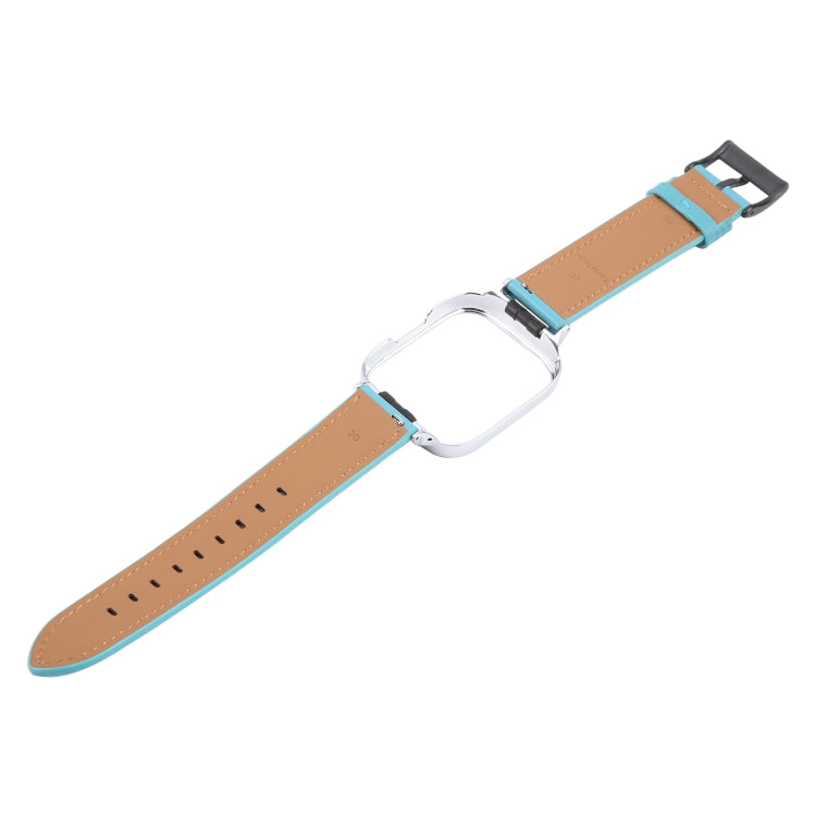 For Redmi Watch 3 Lite Metal Frame Integrated Leather Watch Band(Blue) by bashfashion
