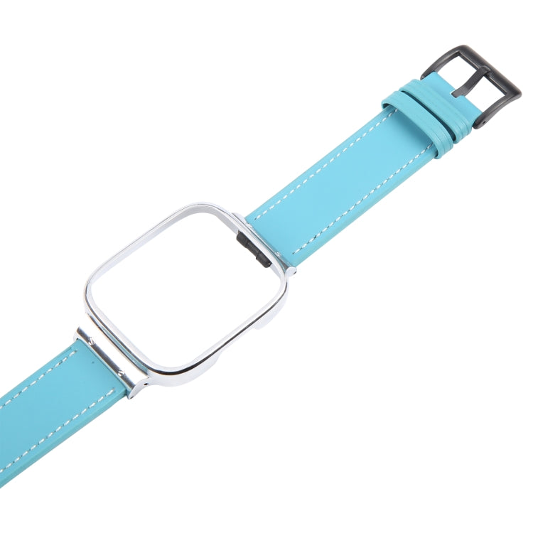 For Redmi Watch 3 Lite Metal Frame Integrated Leather Watch Band(Blue) by bashfashion