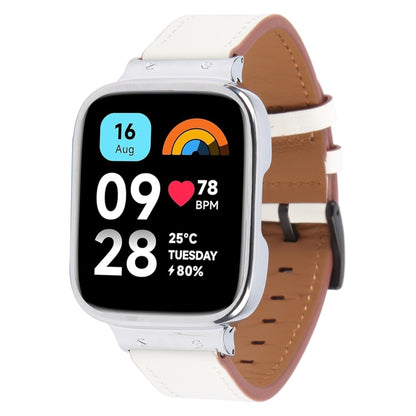 For Redmi Watch 3 Lite Metal Frame Integrated Leather Watch Band(White) by bashfashion