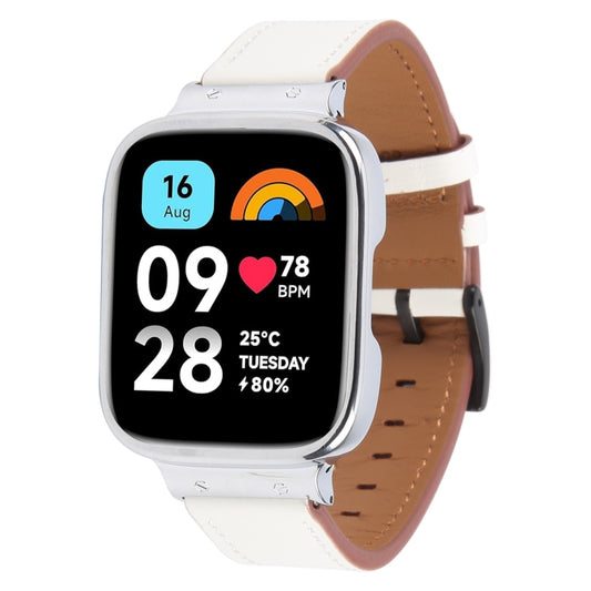 For Redmi Watch 3 Lite Metal Frame Integrated Leather Watch Band(White) by bashfashion