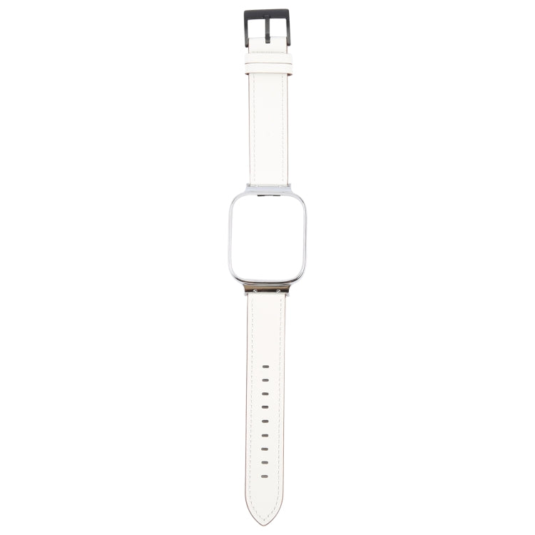 For Redmi Watch 3 Lite Metal Frame Integrated Leather Watch Band(White) by bashfashion