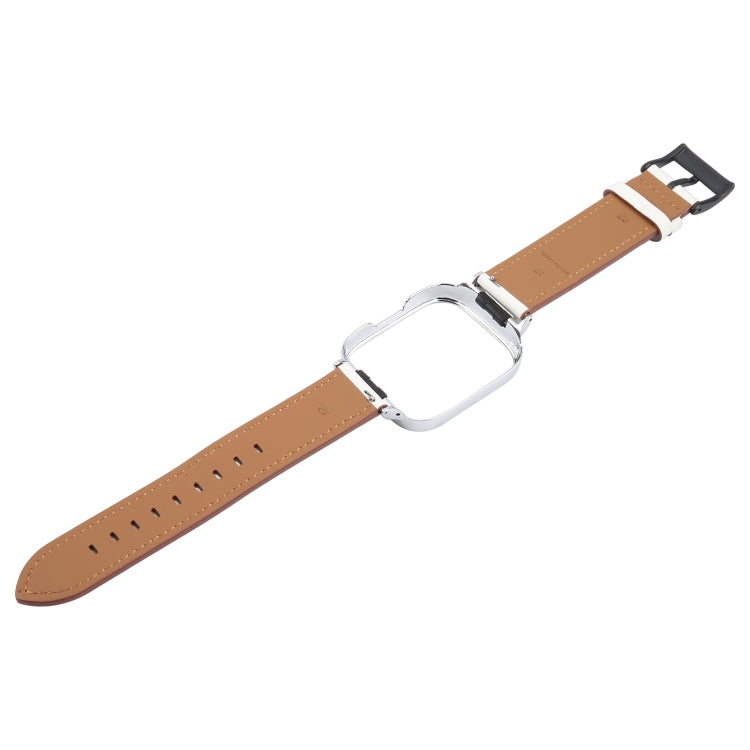 For Redmi Watch 3 Lite Metal Frame Integrated Leather Watch Band(White) by bashfashion