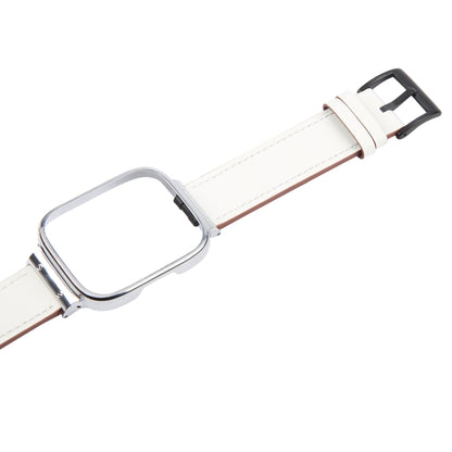 For Redmi Watch 3 Lite Metal Frame Integrated Leather Watch Band(White) by bashfashion